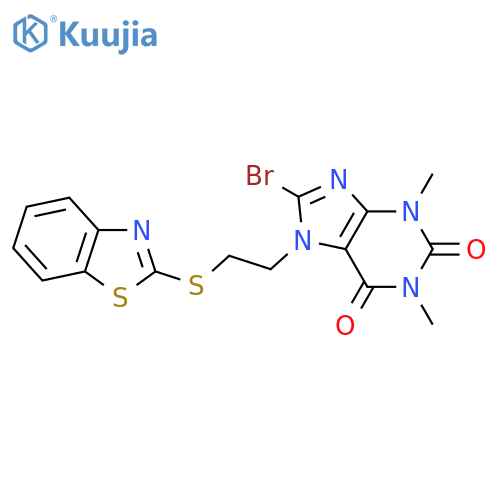 <br>7-(2-(Benzo[d]thiazol-2-ylthio)ethyl)-8-bromo-1,3-dimethyl-1H-purine-2,6(3H ,7H)-dione structure