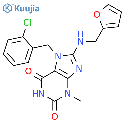 7-(2-chlorophenyl)methyl-8-{(furan-2-yl)methylamino}-3-methyl-2,3,6,7-tetrahydro-1H-purine-2,6-dione structure