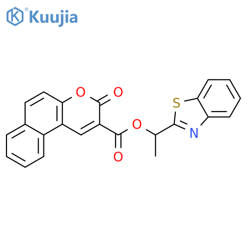 1-(1,3-benzothiazol-2-yl)ethyl 3-oxo-3H-benzofchromene-2-carboxylate structure