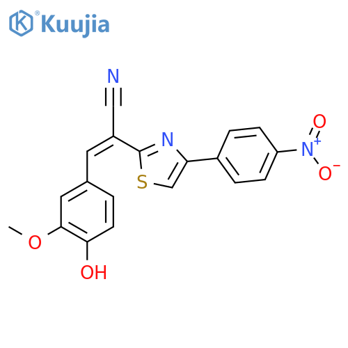 (2Z)-3-(4-hydroxy-3-methoxyphenyl)-2-4-(4-nitrophenyl)-1,3-thiazol-2-ylprop-2-enenitrile structure