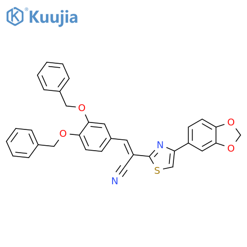 (2E)-2-4-(2H-1,3-benzodioxol-5-yl)-1,3-thiazol-2-yl-3-3,4-bis(benzyloxy)phenylprop-2-enenitrile structure