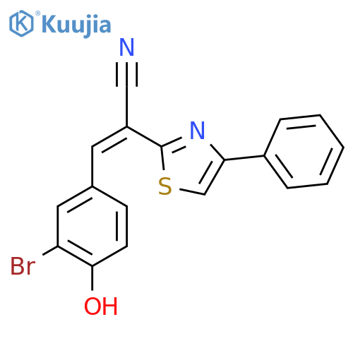 (2Z)-3-(3-bromo-4-hydroxyphenyl)-2-(4-phenyl-1,3-thiazol-2-yl)prop-2-enenitrile structure