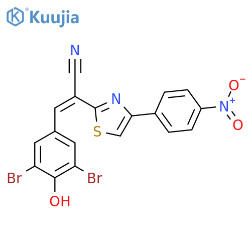 (2Z)-3-(3,5-dibromo-4-hydroxyphenyl)-2-4-(4-nitrophenyl)-1,3-thiazol-2-ylprop-2-enenitrile structure