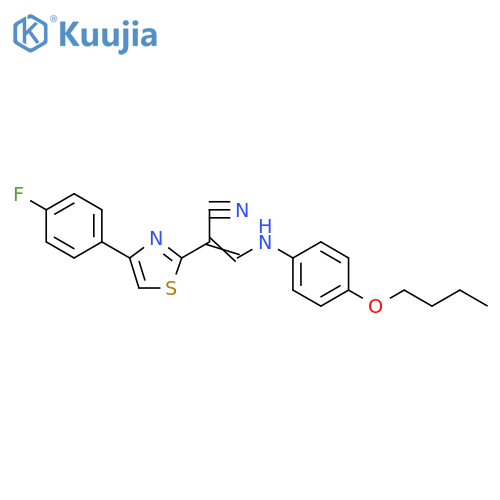 (2E)-3-(4-butoxyphenyl)amino-2-4-(4-fluorophenyl)-1,3-thiazol-2-ylprop-2-enenitrile structure