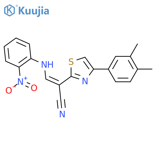 (2Z)-2-4-(3,4-dimethylphenyl)-1,3-thiazol-2-yl-3-(2-nitrophenyl)aminoprop-2-enenitrile structure
