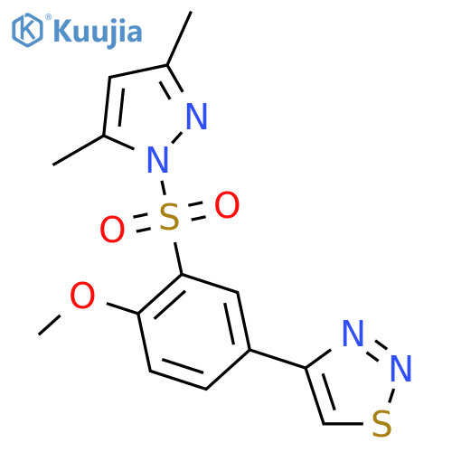 4-{3-[(3,5-dimethyl-1H-pyrazol-1-yl)sulfonyl]-4-methoxyphenyl}-1,2,3-thiadiazole structure