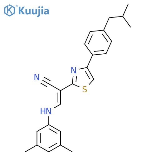 (2E)-3-(3,5-dimethylphenyl)amino-2-{4-4-(2-methylpropyl)phenyl-1,3-thiazol-2-yl}prop-2-enenitrile structure