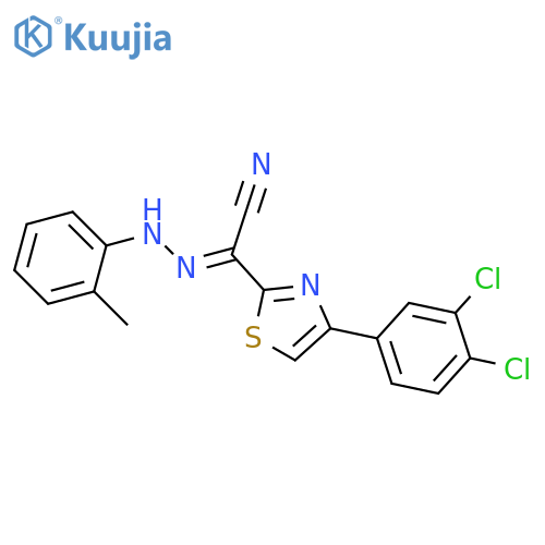 (E)-4-(3,4-dichlorophenyl)-N-(2-methylphenyl)-1,3-thiazole-2-carbohydrazonoyl cyanide structure