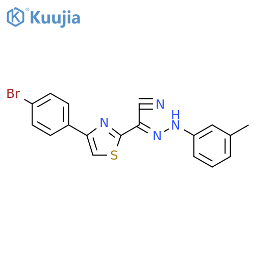 (E)-4-(4-bromophenyl)-N-(3-methylphenyl)-1,3-thiazole-2-carbohydrazonoyl cyanide structure