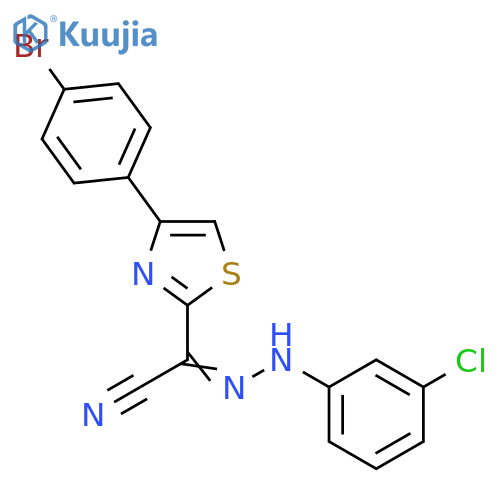 (Z)-4-(4-bromophenyl)-N-(3-chlorophenyl)-1,3-thiazole-2-carbohydrazonoyl cyanide structure