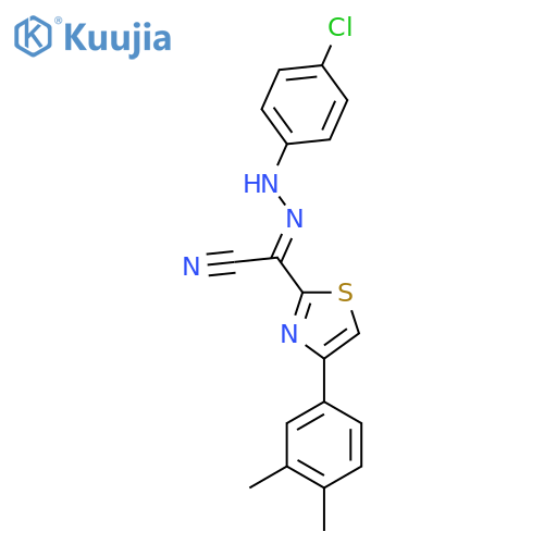 (E)-N-(4-chlorophenyl)-4-(3,4-dimethylphenyl)-1,3-thiazole-2-carbohydrazonoyl cyanide structure
