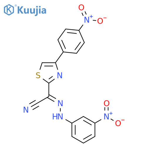 (E)-N-(3-nitrophenyl)-4-(4-nitrophenyl)-1,3-thiazole-2-carbohydrazonoyl cyanide structure