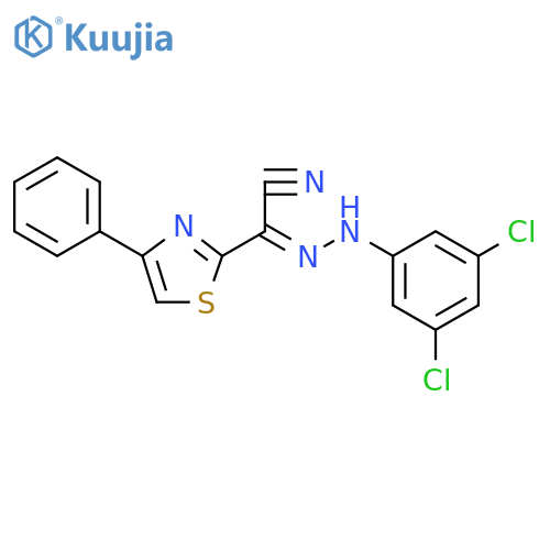 (E)-N-(3,5-dichlorophenyl)-4-phenyl-1,3-thiazole-2-carbohydrazonoyl cyanide structure