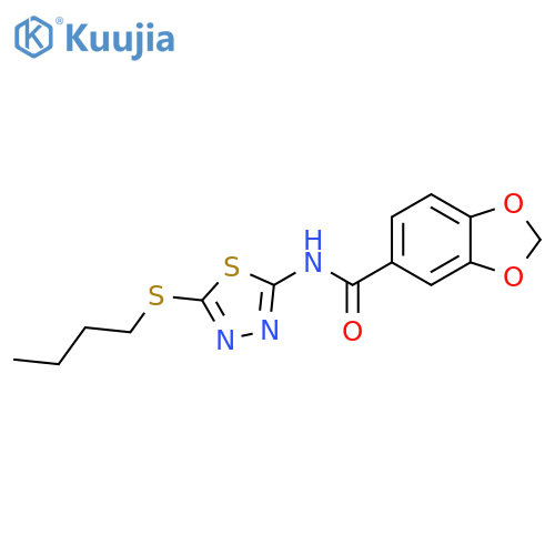 N-5-(butylsulfanyl)-1,3,4-thiadiazol-2-yl-2H-1,3-benzodioxole-5-carboxamide structure