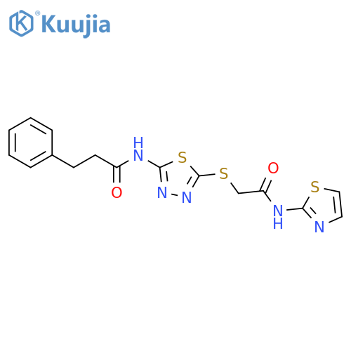 3-phenyl-N-5-({(1,3-thiazol-2-yl)carbamoylmethyl}sulfanyl)-1,3,4-thiadiazol-2-ylpropanamide structure