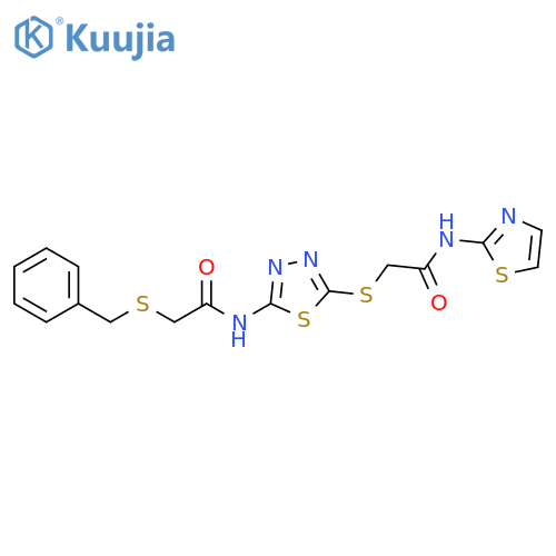 2-(benzylsulfanyl)-N-5-({(1,3-thiazol-2-yl)carbamoylmethyl}sulfanyl)-1,3,4-thiadiazol-2-ylacetamide structure