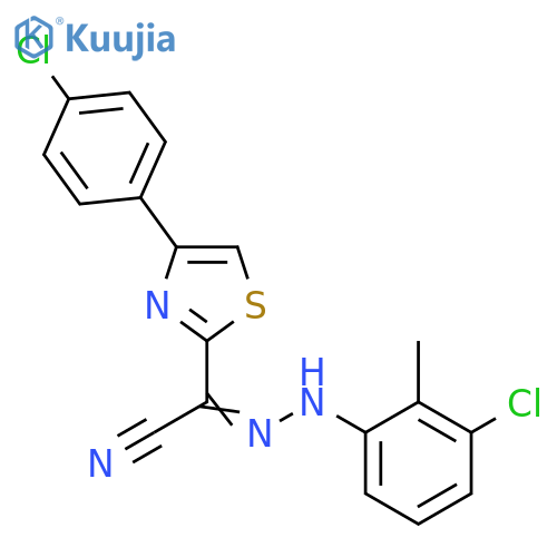(Z)-N-(3-chloro-2-methylphenyl)-4-(4-chlorophenyl)-1,3-thiazole-2-carbohydrazonoyl cyanide structure