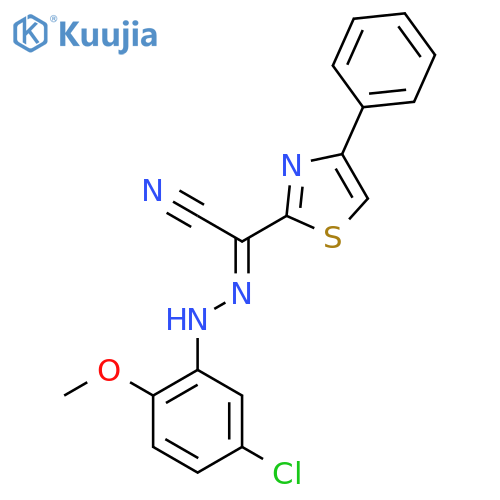 (E)-N-(5-chloro-2-methoxyphenyl)-4-phenyl-1,3-thiazole-2-carbohydrazonoyl cyanide structure
