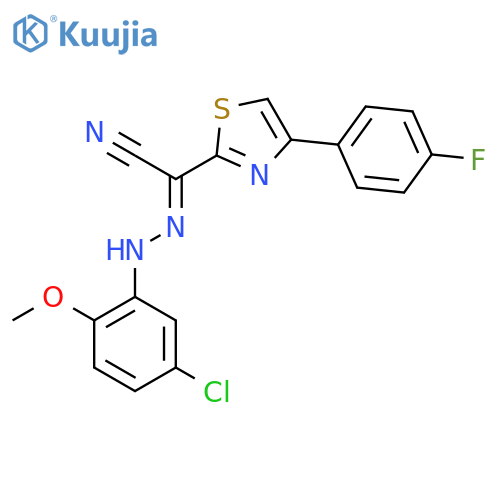 (E)-N-(5-chloro-2-methoxyphenyl)-4-(4-fluorophenyl)-1,3-thiazole-2-carbohydrazonoyl cyanide structure