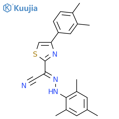 (E)-4-(3,4-dimethylphenyl)-N-(2,4,6-trimethylphenyl)-1,3-thiazole-2-carbohydrazonoyl cyanide structure