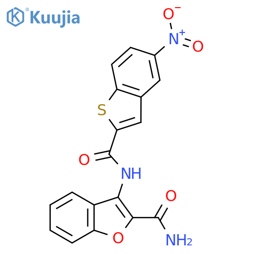 3-(5-nitro-1-benzothiophene-2-amido)-1-benzofuran-2-carboxamide structure
