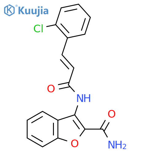 3-(2E)-3-(2-chlorophenyl)prop-2-enamido-1-benzofuran-2-carboxamide structure