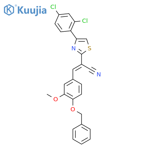 (2E)-3-4-(benzyloxy)-3-methoxyphenyl-2-4-(2,4-dichlorophenyl)-1,3-thiazol-2-ylprop-2-enenitrile structure