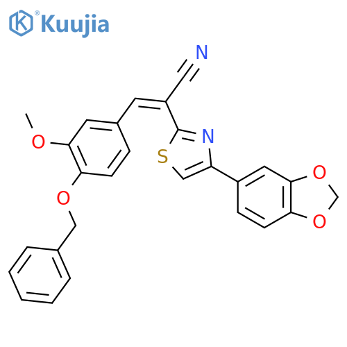 (2Z)-2-4-(2H-1,3-benzodioxol-5-yl)-1,3-thiazol-2-yl-3-4-(benzyloxy)-3-methoxyphenylprop-2-enenitrile structure