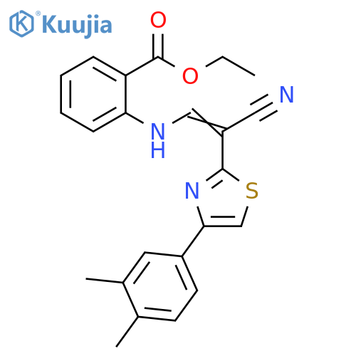ethyl 2-{(1Z)-2-cyano-2-4-(3,4-dimethylphenyl)-1,3-thiazol-2-yleth-1-en-1-ylamino}benzoate structure