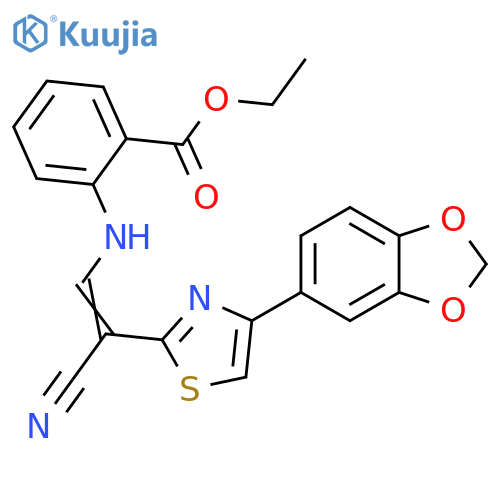 ethyl 2-{(1Z)-2-4-(2H-1,3-benzodioxol-5-yl)-1,3-thiazol-2-yl-2-cyanoeth-1-en-1-ylamino}benzoate structure