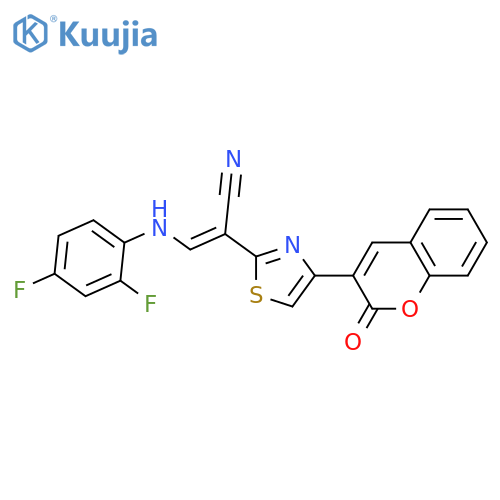 (2E)-3-[(2,4-difluorophenyl)amino]-2-[4-(2-oxo-2H-chromen-3-yl)-1,3-thiazol-2-yl]prop-2-enenitrile structure