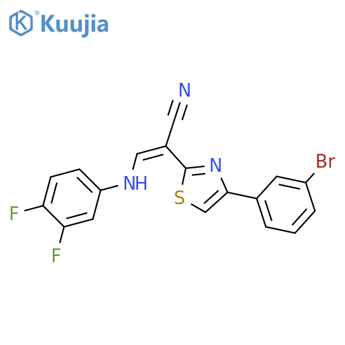 (2E)-2-4-(3-bromophenyl)-1,3-thiazol-2-yl-3-(3,4-difluorophenyl)aminoprop-2-enenitrile structure