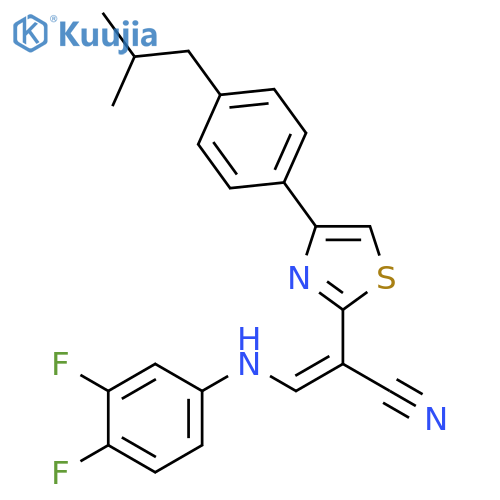 (2E)-3-(3,4-difluorophenyl)amino-2-{4-4-(2-methylpropyl)phenyl-1,3-thiazol-2-yl}prop-2-enenitrile structure