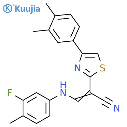 (2E)-2-4-(3,4-dimethylphenyl)-1,3-thiazol-2-yl-3-(3-fluoro-4-methylphenyl)aminoprop-2-enenitrile structure