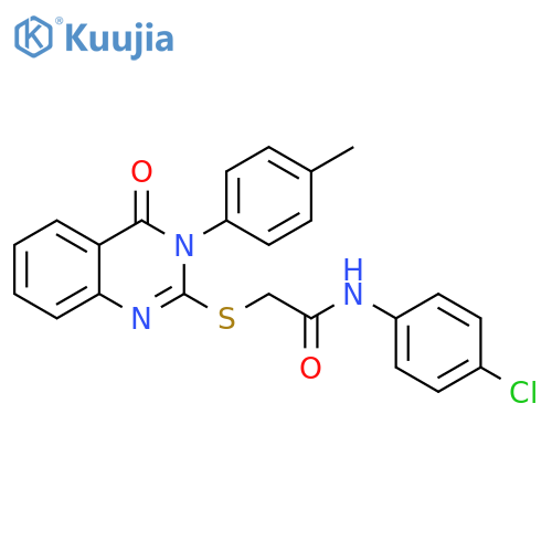 <br>N-(4-Chlorophenyl)-2-((4-oxo-3-(p-tolyl)-3,4-dihydroquinazolin-2-yl)thio)ac etamide structure