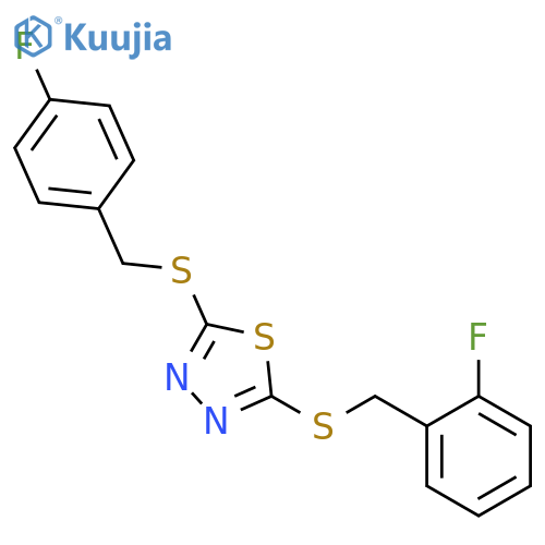 2-((2-Fluorobenzyl)thio)-5-((4-fluorobenzyl)thio)-1,3,4-thiadiazole structure