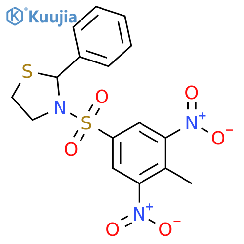 Thiazolidine, 3-[(4-methyl-3,5-dinitrophenyl)sulfonyl]-2-phenyl- (9CI) structure