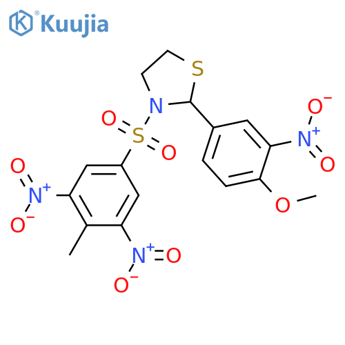 Thiazolidine, 2-(4-methoxy-3-nitrophenyl)-3-[(4-methyl-3,5-dinitrophenyl)sulfonyl]- (9CI) structure