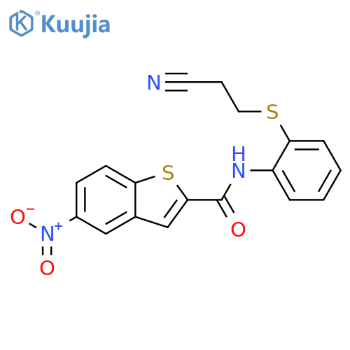 N-{2-(2-cyanoethyl)sulfanylphenyl}-5-nitro-1-benzothiophene-2-carboxamide structure