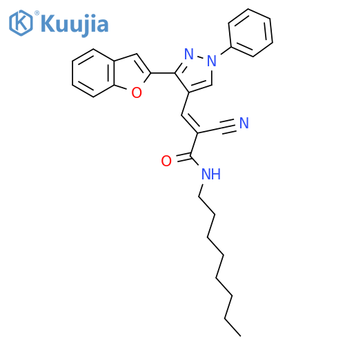 (E)-3-[3-(1-benzofuran-2-yl)-1-phenylpyrazol-4-yl]-2-cyano-N-octylprop-2-enamide structure