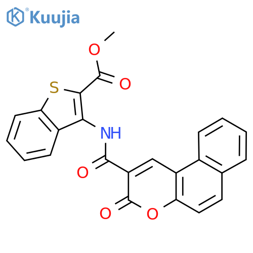 methyl 3-{3-oxo-3H-benzofchromene-2-amido}-1-benzothiophene-2-carboxylate structure