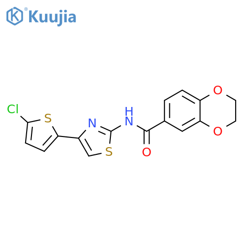 N-4-(5-chlorothiophen-2-yl)-1,3-thiazol-2-yl-2,3-dihydro-1,4-benzodioxine-6-carboxamide structure