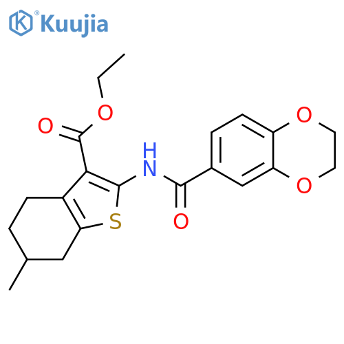 ethyl 2-(2,3-dihydro-1,4-benzodioxine-6-amido)-6-methyl-4,5,6,7-tetrahydro-1-benzothiophene-3-carboxylate structure
