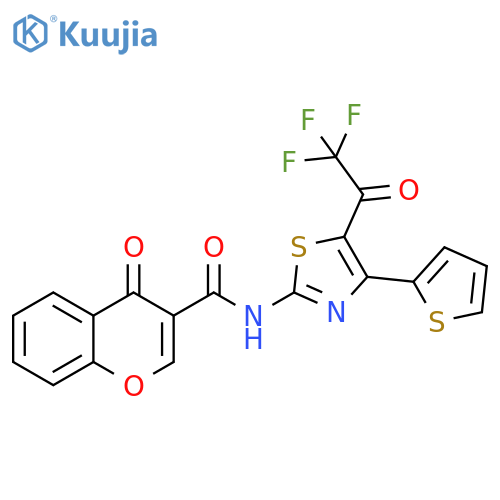 4-oxo-N-4-(thiophen-2-yl)-5-(2,2,2-trifluoroacetyl)-1,3-thiazol-2-yl-4H-chromene-3-carboxamide structure