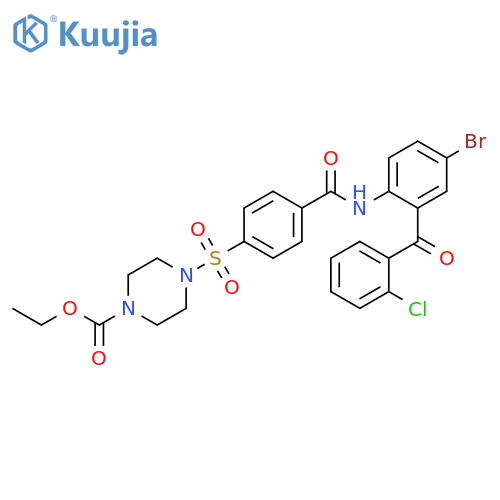 ethyl 4-(4-{4-bromo-2-(2-chlorobenzoyl)phenylcarbamoyl}benzenesulfonyl)piperazine-1-carboxylate structure