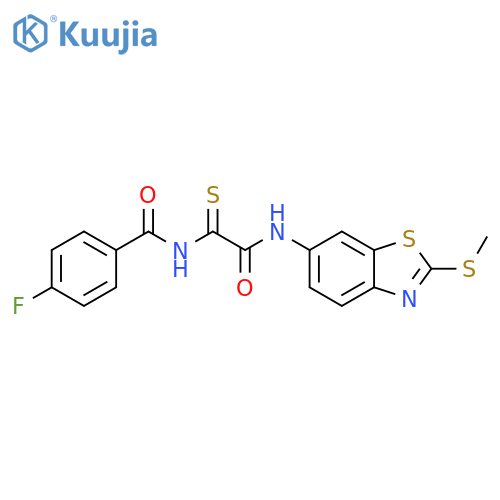 2-(4-fluorophenyl)formamido-N-2-(methylsulfanyl)-1,3-benzothiazol-6-yl-2-sulfanylideneacetamide structure