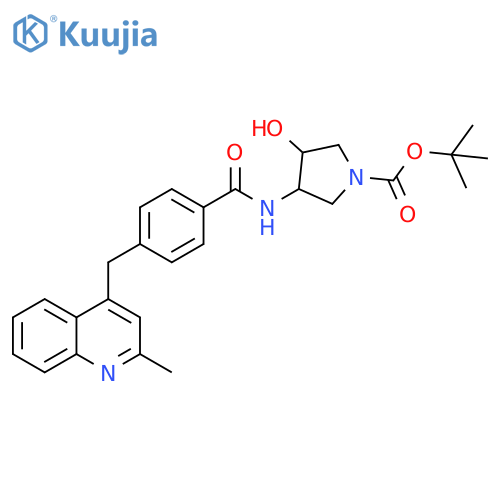1-Pyrrolidinecarboxylic acid, 3-hydroxy-4-[[4-[(2-methyl-4-quinolinyl)methyl]benzoyl]amino]-, 1,1-dimethylethyl ester structure