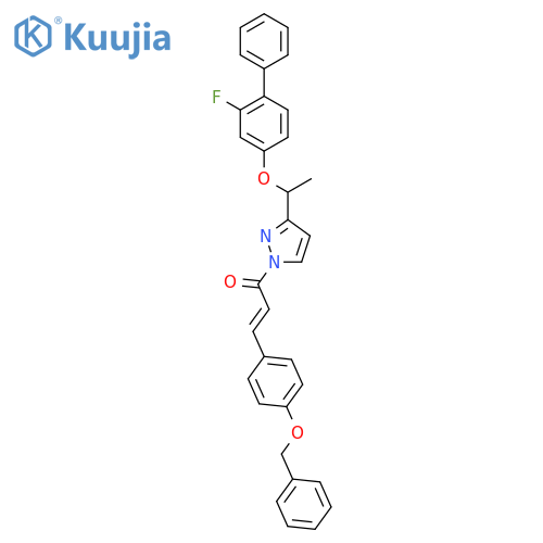 (E)-1-[3-[1-(3-fluoro-4-phenylphenoxy)ethyl]pyrazol-1-yl]-3-(4-phenylmethoxyphenyl)prop-2-en-1-one structure