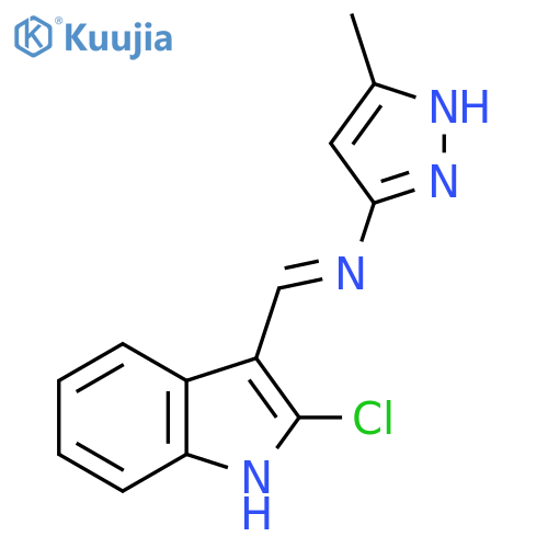 (1E)-1-(2-Chloro-1H-indol-3-yl)-N-(3-methyl-1H-pyrazol-5-yl)methanimine structure