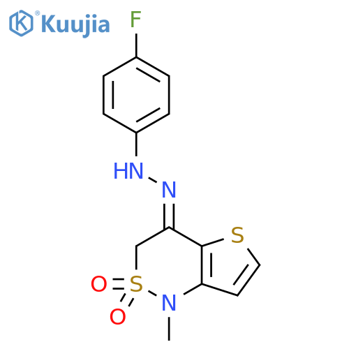 1-methyl-2lambda~6~-thieno[3,2-c][1,2]thiazine-2,2,4(1H,3H)-trione 4-[N-(4-fluorophenyl)hydrazone] structure